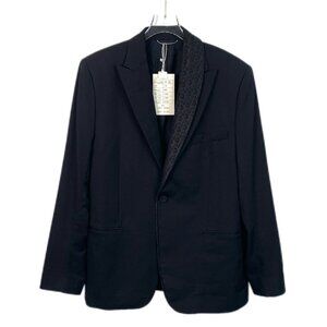 Dior Mens Wool Blend Black Blazer With Patterned Lapel